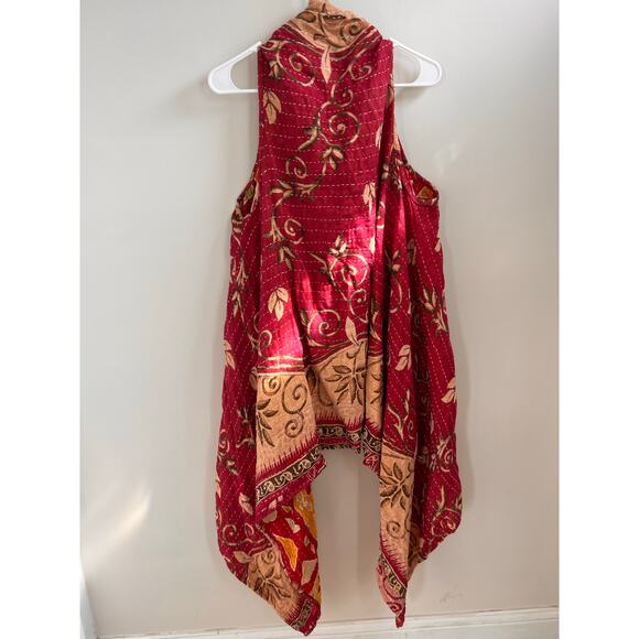 Kantha vest reversible red boho festival style free size - Picture 4 of 9